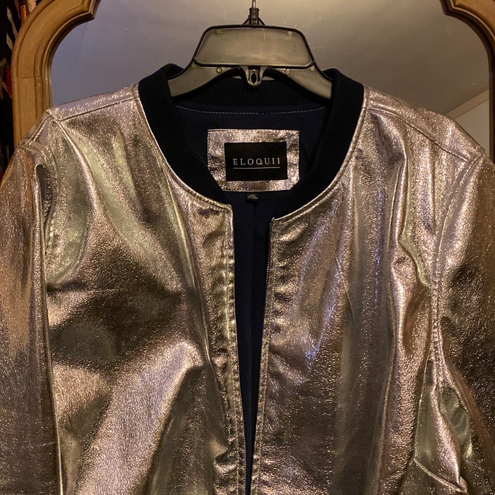 New with tag, silver ELOQUII bomber jacket, size 22